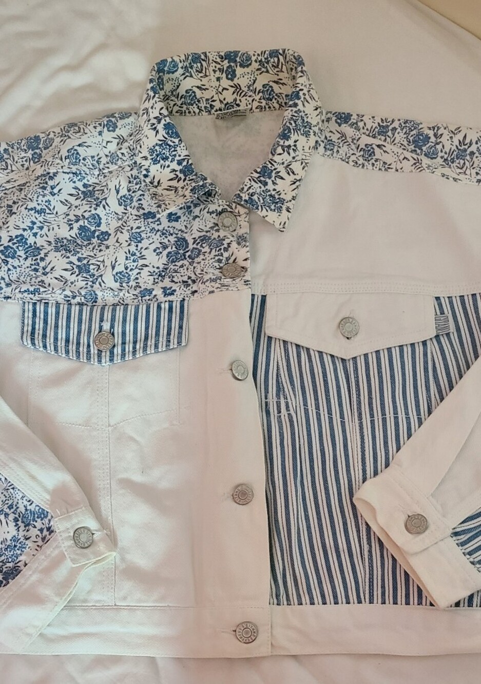 1980's Gitano Blue & White Mixed-Print Denim Jacket